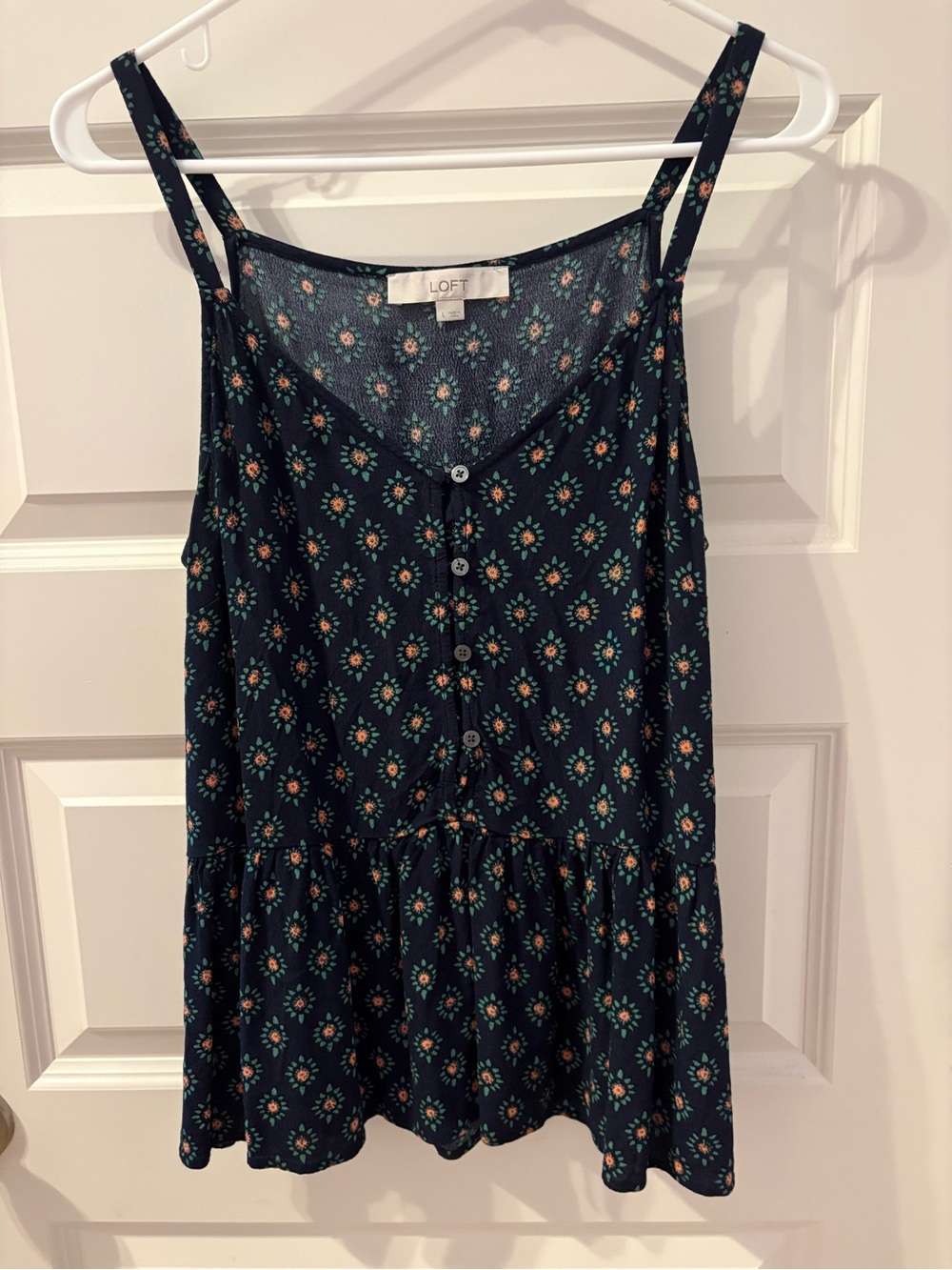 LOFT Navy Floral Button-Front Peplum Tank